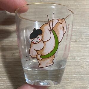 Vintage Japanese Sumo Wrestler Gold Rimmed Shot Glass